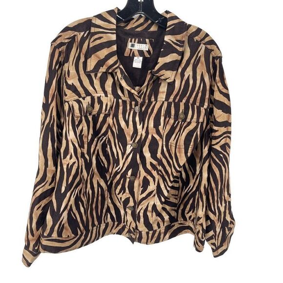 Carole Little Womens Button Up Shirt Long Sleeve Linen Animal Print Brown 3X - Picture 11 of 11